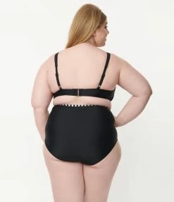Unique Vintage Plus Size Black High Waist Hatteras Swim Bottom