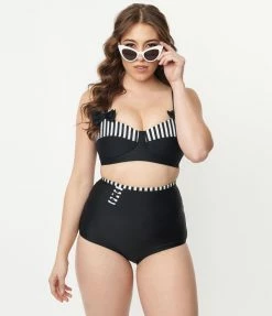 Swimwear Unique Vintage Black High Waist Hatteras Swim Bottom