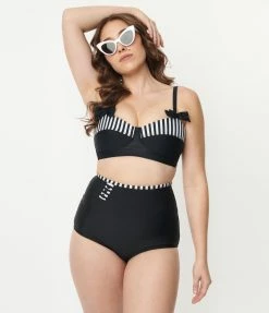 Swimwear Unique Vintage Black High Waist Hatteras Swim Bottom