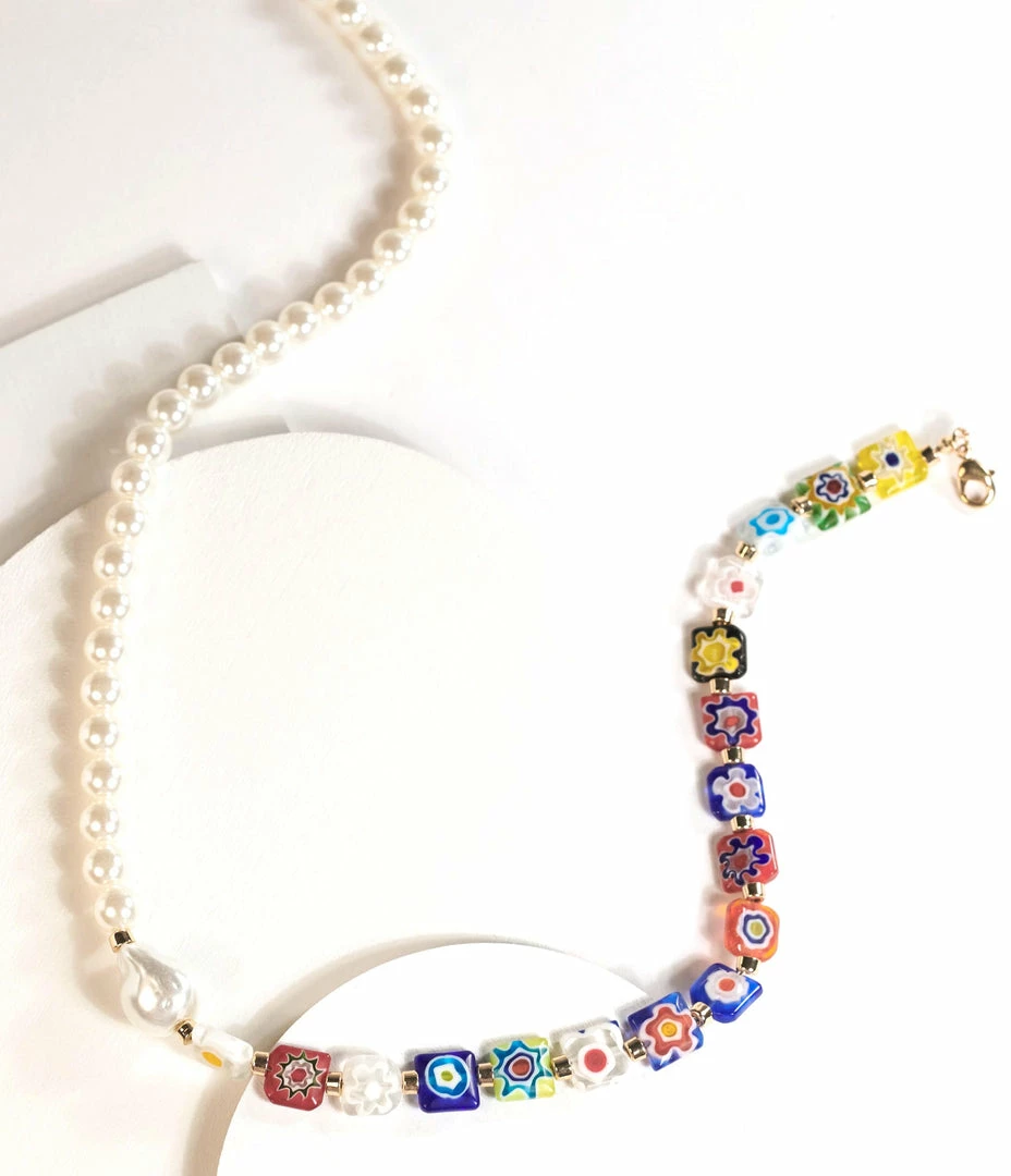 8 Other Reasons Floral Beaded & Pearl By The Sea Necklace Jewelry