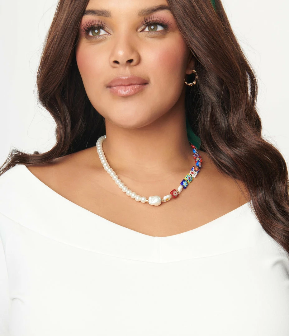8 Other Reasons Floral Beaded & Pearl By The Sea Necklace Jewelry