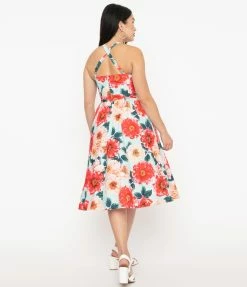 Sale Unique Vintage Mint & Pink Floral Lombard Swing Dress