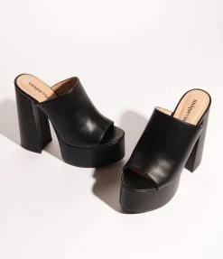 Heels & Wedges Unique Vintage Black Peep Toe Platform Mules