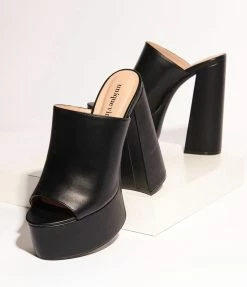 Heels & Wedges Unique Vintage Black Peep Toe Platform Mules
