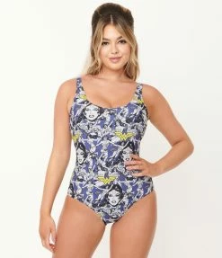 Swimwear DC Comics X Unique Vintage Wonder Woman All Over Print Huntington Swimsuit