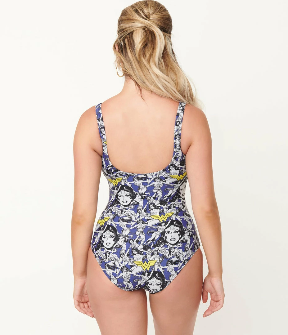Swimwear DC Comics X Unique Vintage Wonder Woman All Over Print Huntington Swimsuit