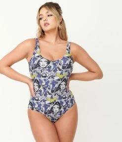 Swimwear DC Comics X Unique Vintage Wonder Woman All Over Print Huntington Swimsuit