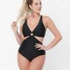 Unique Vintage Black Fresh Cut One Piece Swimsuit Swimwear
