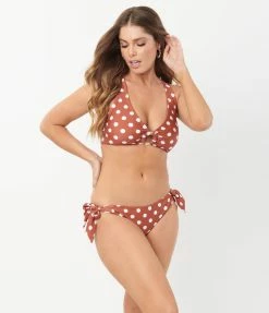 Swimwear Unique Vintage Rust & White Dot Sweet & Sash-y Swim Bottom