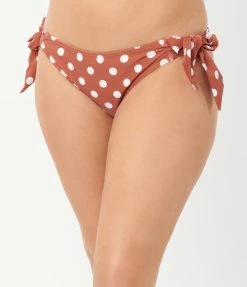 Swimwear Unique Vintage Rust & White Dot Sweet & Sash-y Swim Bottom