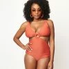 Swimwear Unique Vintage Rust Orange Fresh Cut One Piece Swimsuit