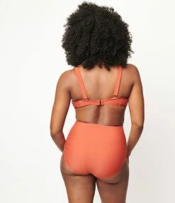 Swimwear Unique Vintage Rust Orange Fresh Cut One Piece Swimsuit
