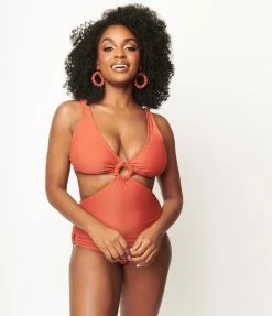 Swimwear Unique Vintage Rust Orange Fresh Cut One Piece Swimsuit
