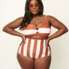 Swimwear Unique Vintage Plus Size Rust & White Stripe Louise Swim Bottom