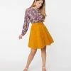 Sale Hell Bunny Mustard Corduroy Wonder Years Skirt