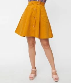 Sale Hell Bunny Mustard Corduroy Wonder Years Skirt
