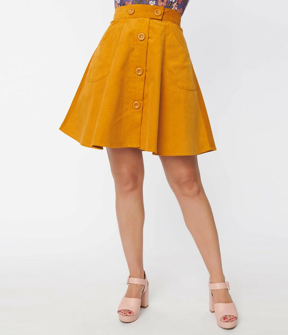 Sale Hell Bunny Mustard Corduroy Wonder Years Skirt