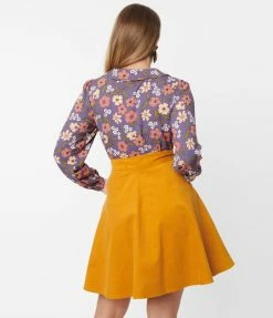 Sale Hell Bunny Mustard Corduroy Wonder Years Skirt