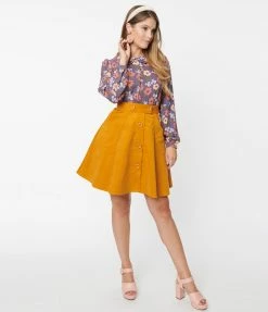 Sale Hell Bunny Mustard Corduroy Wonder Years Skirt