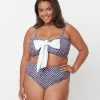 Swimwear Unique Vintage Plus Size Navy Gingham & Ladybug Print Rialto Bikini Top