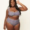 Unique Vintage Plus Size Navy Gingham & Ladybug Print Ruched & Ready Swim Top