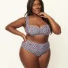 Unique Vintage Plus Size Navy Gingham & Ladybug Print Daphne Swim Bottoms Swimwear