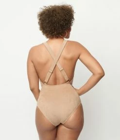 Unique Vintage Tan Suede Fringe Swimsuit
