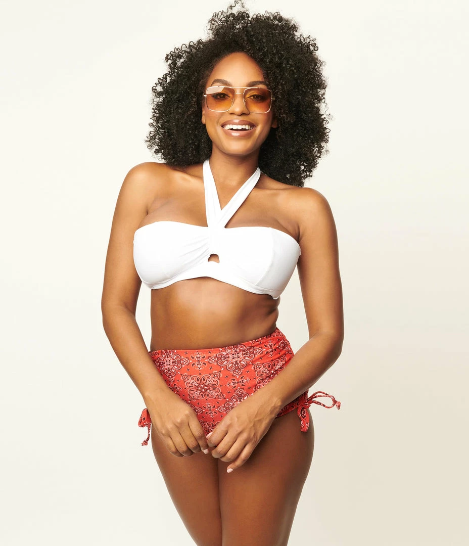 Swimwear Unique Vintage Solid White Forever Glam Swim Top