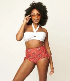 Unique Vintage Red Bandana Print Provincetown Swim Bottom
