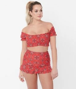 Unique Vintage Red Bandana Print Alice Swim Skirt