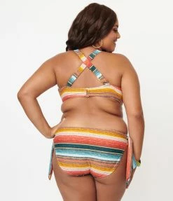 Swimwear Unique Vintage Plus Size Serape Stripe Give Us A Ring Swim Top
