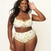 Swimwear Unique Vintage Plus Size Light Pink Stripe & Lemons Daphne Swim Bottoms