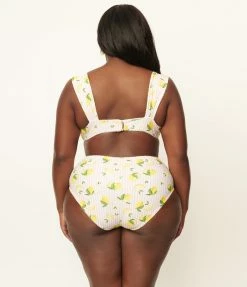 Swimwear Unique Vintage Plus Size Light Pink Stripe & Lemons Daphne Swim Bottoms