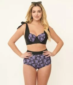Swimwear Unique Vintage Purple Lacy Bats Totally Tied Up Swim Top