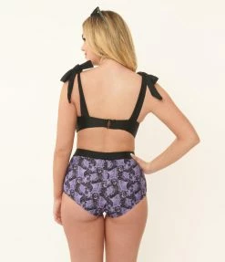 Swimwear Unique Vintage Purple Lacy Bats Totally Tied Up Swim Top