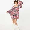 Sale Smak Parlour Black & Purple Floral Print Downtown Scene Mini Dress