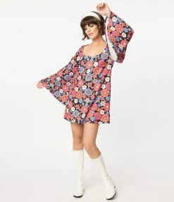 Sale Smak Parlour Black & Purple Floral Print Downtown Scene Mini Dress