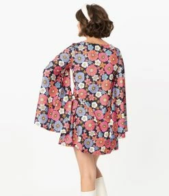 Sale Smak Parlour Black & Purple Floral Print Downtown Scene Mini Dress