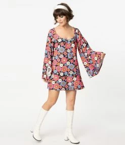 Sale Smak Parlour Black & Purple Floral Print Downtown Scene Mini Dress