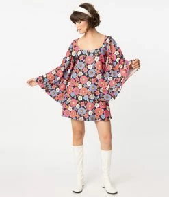 Sale Smak Parlour Black & Purple Floral Print Downtown Scene Mini Dress