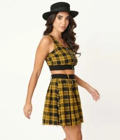 Silver Stop Inc. (Jawbreaker) Yellow & Black Plaid Crop Top