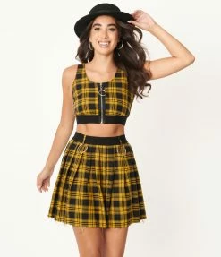 Silver Stop Inc. (Jawbreaker) Yellow & Black Plaid Crop Top