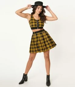 Silver Stop Inc. (Jawbreaker) Yellow & Black Plaid Crop Top
