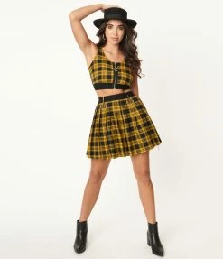 Silver Stop Inc. (Jawbreaker) Sale Yellow & Black Plaid Pleated Mini Skirt