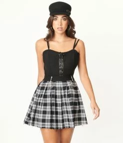 Silver Stop Inc. (Jawbreaker) Black & White Plaid Pleated Mini Skirt