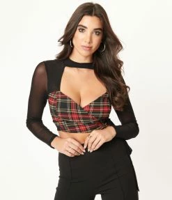 Silver Stop Inc. (Jawbreaker) Red & Black Plaid Wrap Crop Top