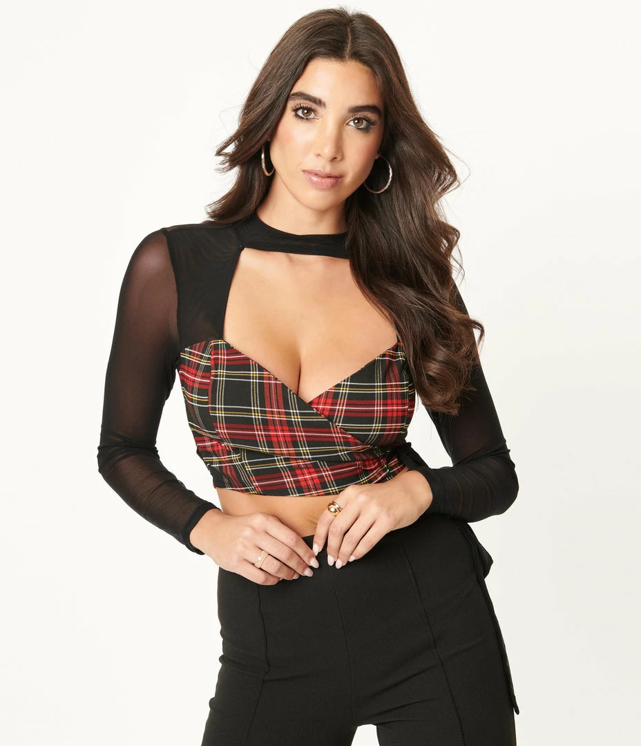 Silver Stop Inc. (Jawbreaker) Red & Black Plaid Wrap Crop Top
