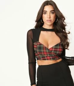 Silver Stop Inc. (Jawbreaker) Red & Black Plaid Wrap Crop Top