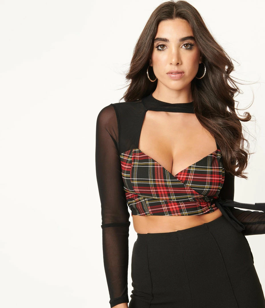 Silver Stop Inc. (Jawbreaker) Red & Black Plaid Wrap Crop Top