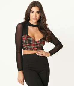 Silver Stop Inc. (Jawbreaker) Red & Black Plaid Wrap Crop Top